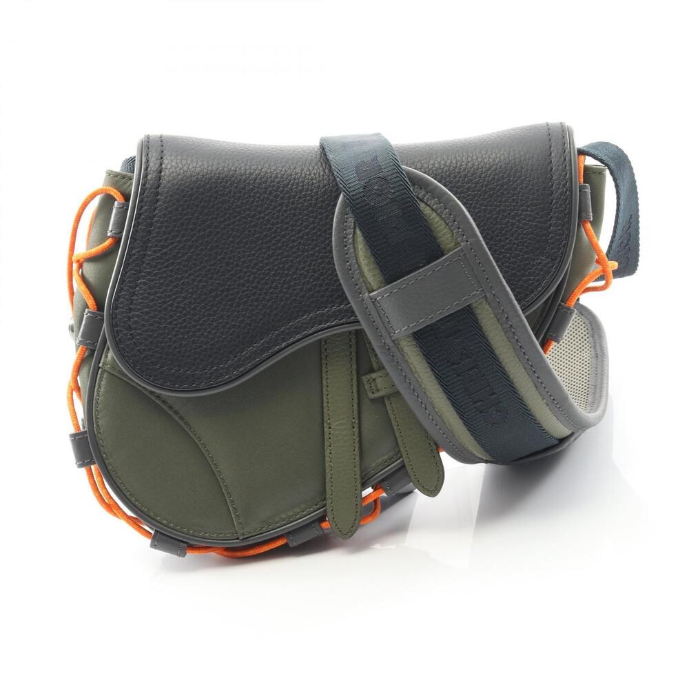 Christian Dior Sacai Saddle Bag Waist Body Leather Khaki Green Black